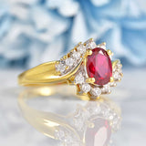 Ellibelle Jewellery Synthetic Ruby & Diamond 18ct Gold Crossover Ring