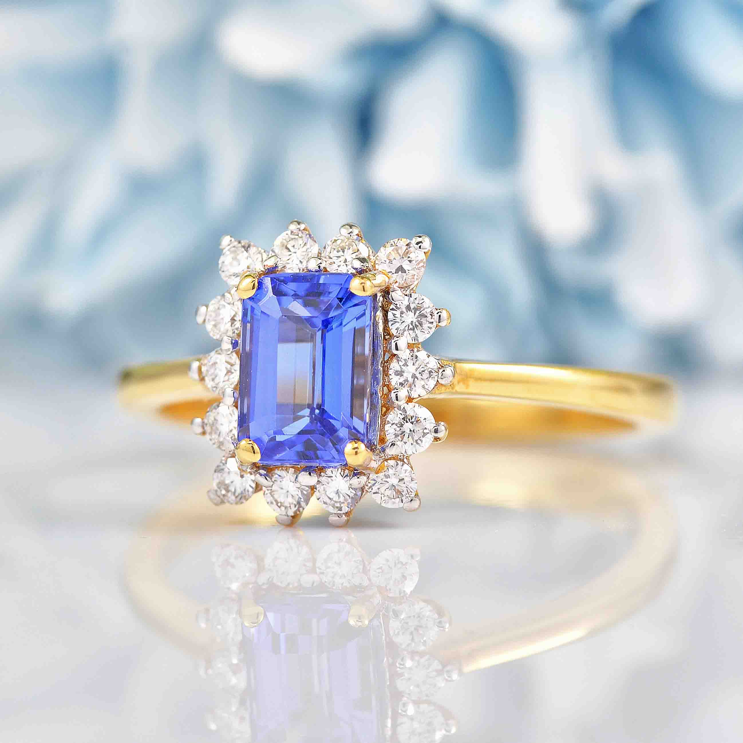 Ellibelle Jewellery Tanzanite & Diamond 18ct Gold Cluster Ring