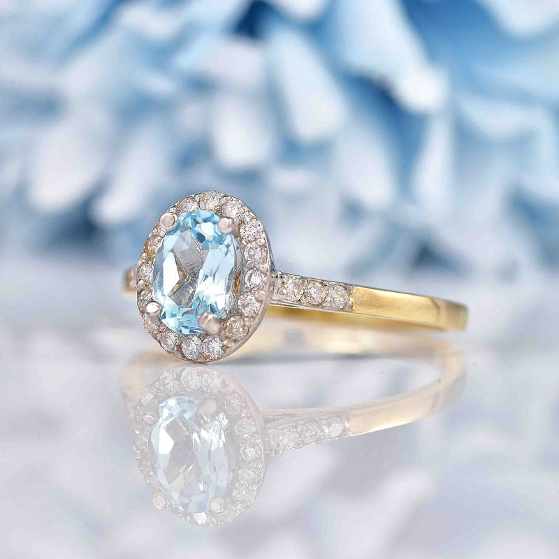 Ellibelle Jewellery Topaz & Diamond 9ct Gold Halo Ring