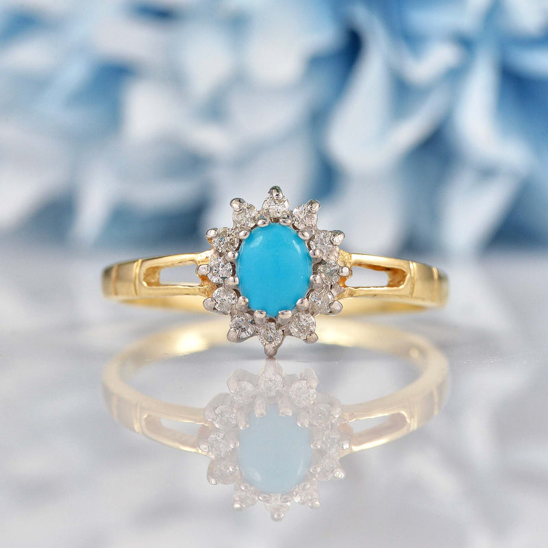 Ellibelle Jewellery Turquoise & Diamond 9ct Gold Cluster Ring