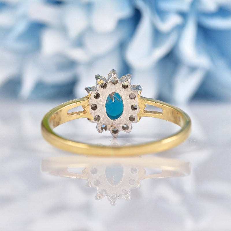 Ellibelle Jewellery Turquoise & Diamond 9ct Gold Cluster Ring