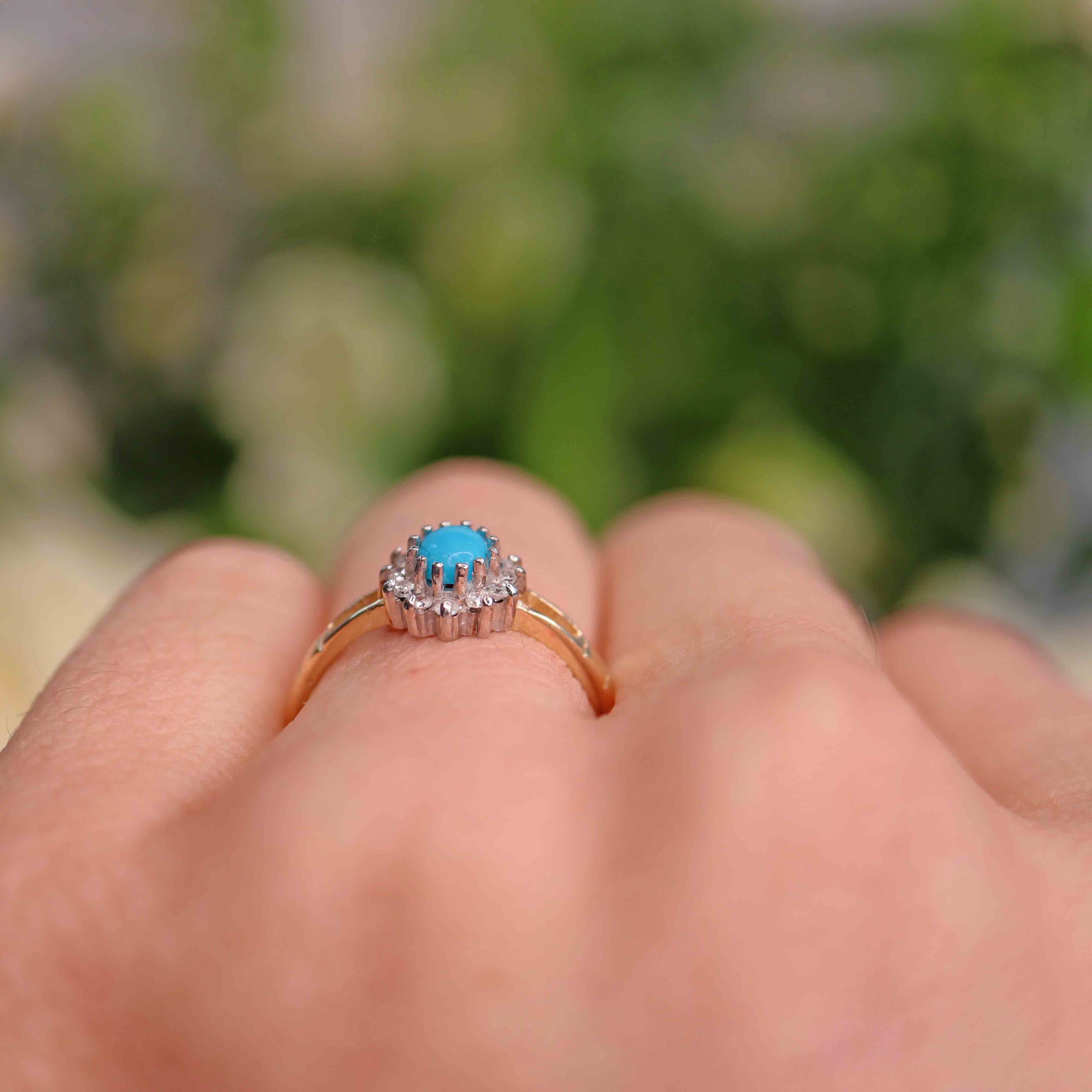 Ellibelle Jewellery Turquoise & Diamond 9ct Gold Cluster Ring