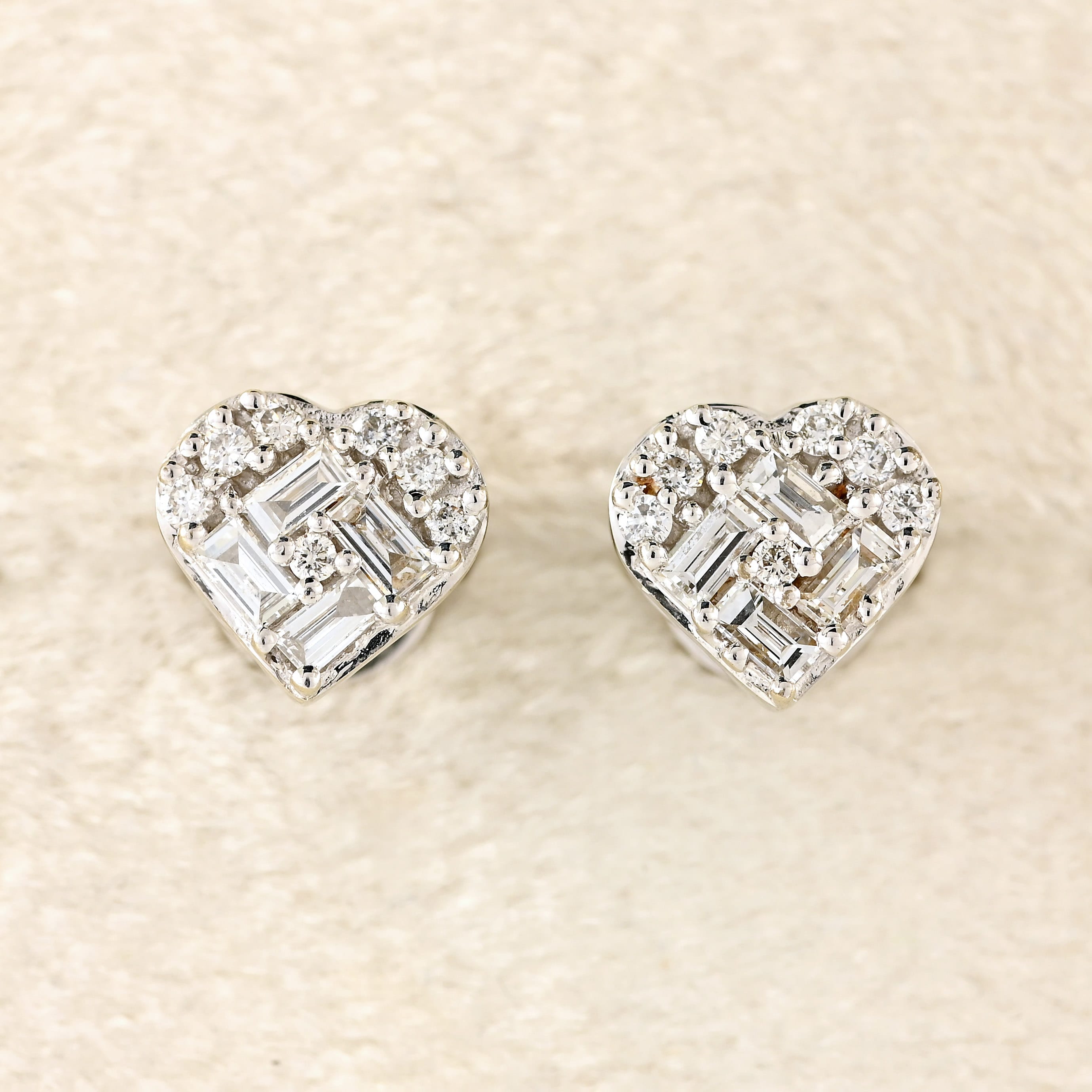 Ellibelle Jewellery Vari-Cut Diamond 18ct White Gold Heart-Shaped Stud Earrings