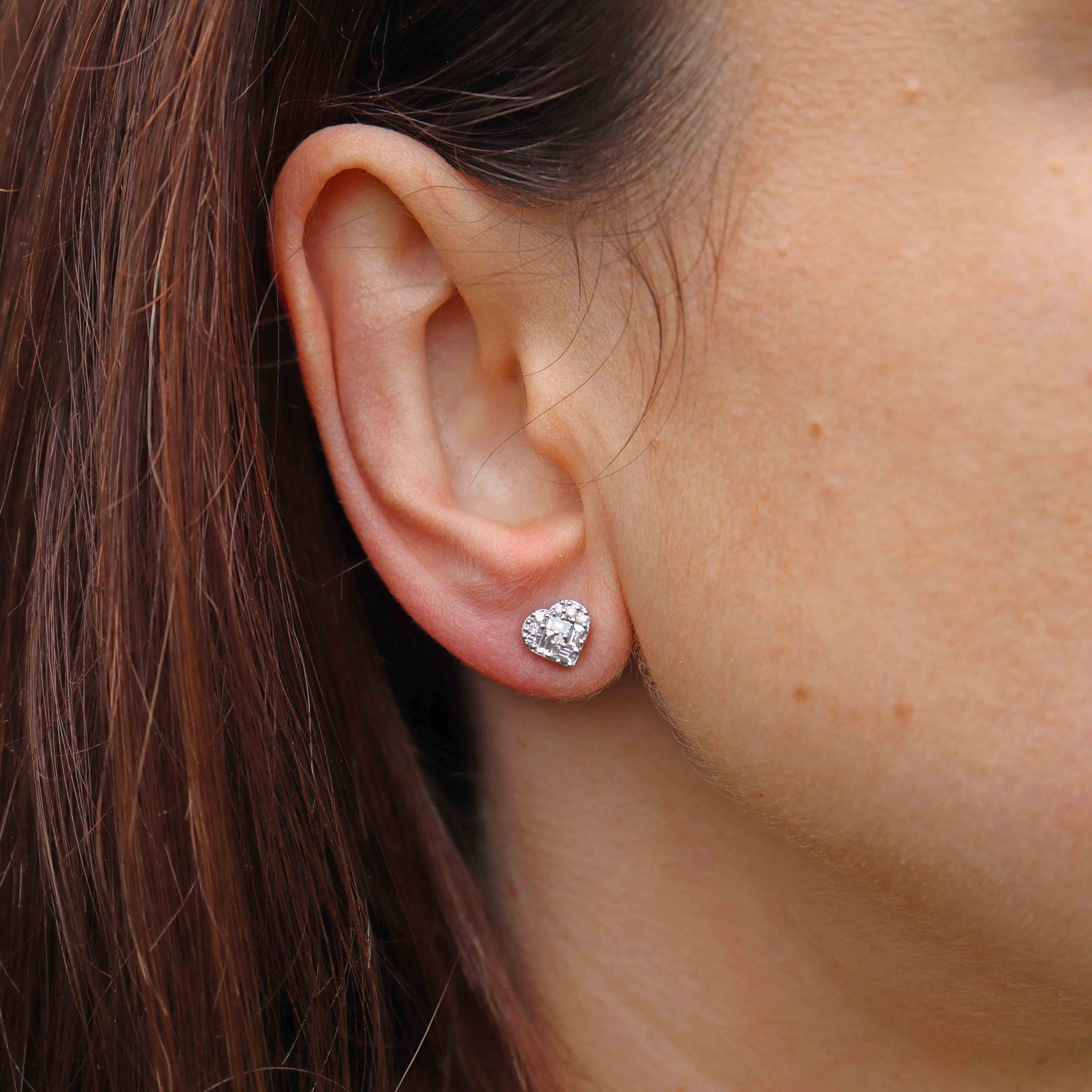 Ellibelle Jewellery Vari-Cut Diamond 18ct White Gold Heart-Shaped Stud Earrings