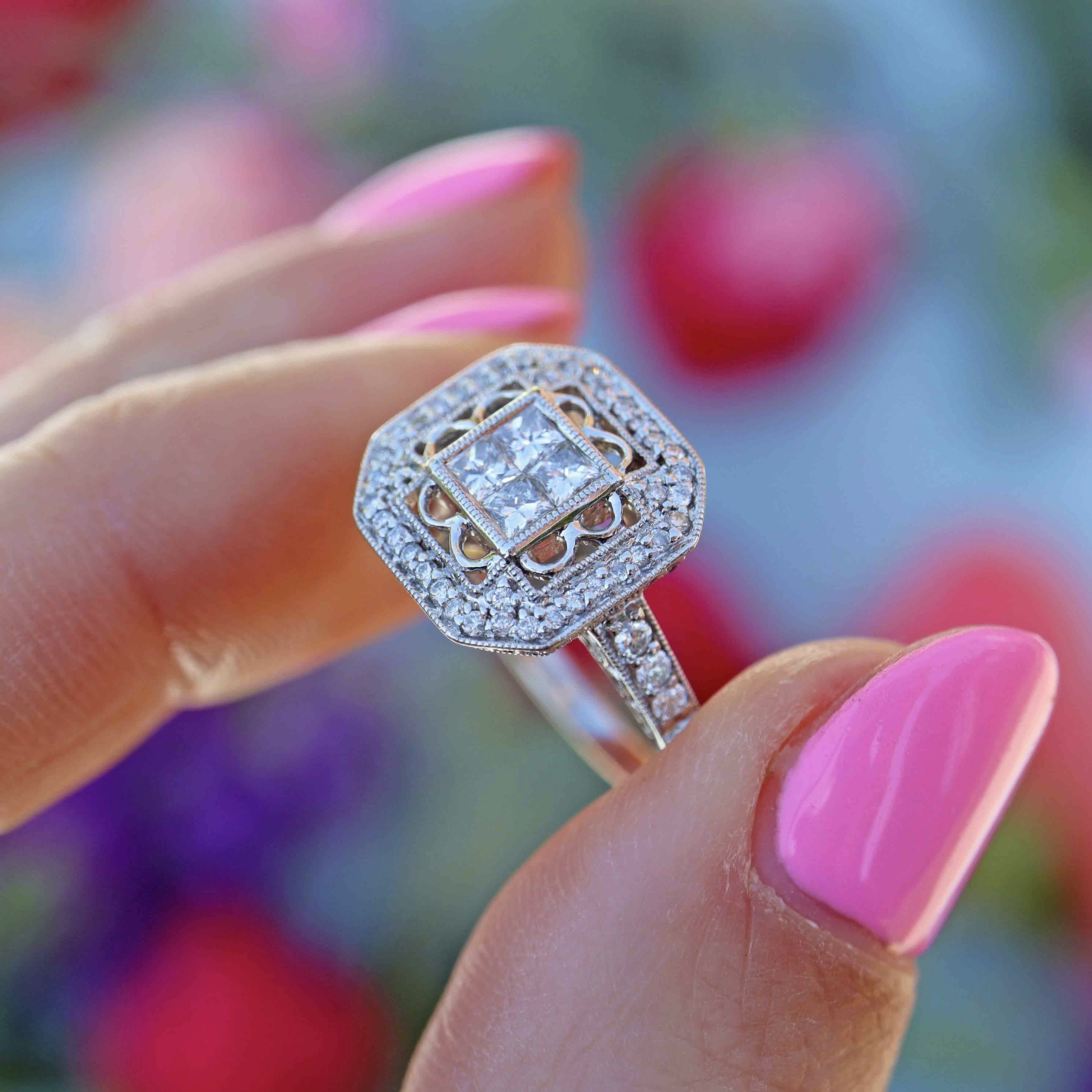 Ellibelle Jewellery Vari-Cut Diamond 18ct White Gold Square Pierced Cluster Ring