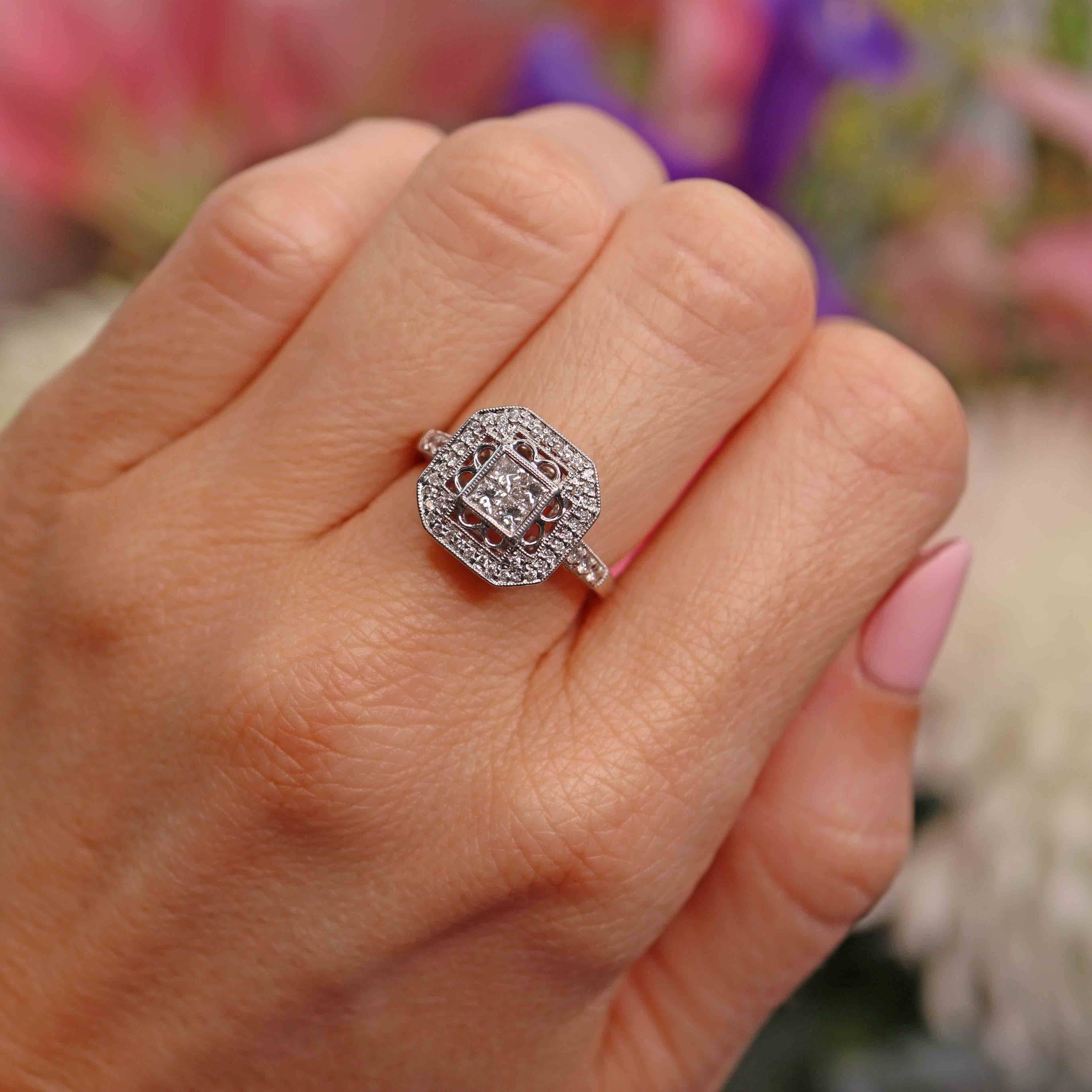 Ellibelle Jewellery Vari-Cut Diamond 18ct White Gold Square Pierced Cluster Ring