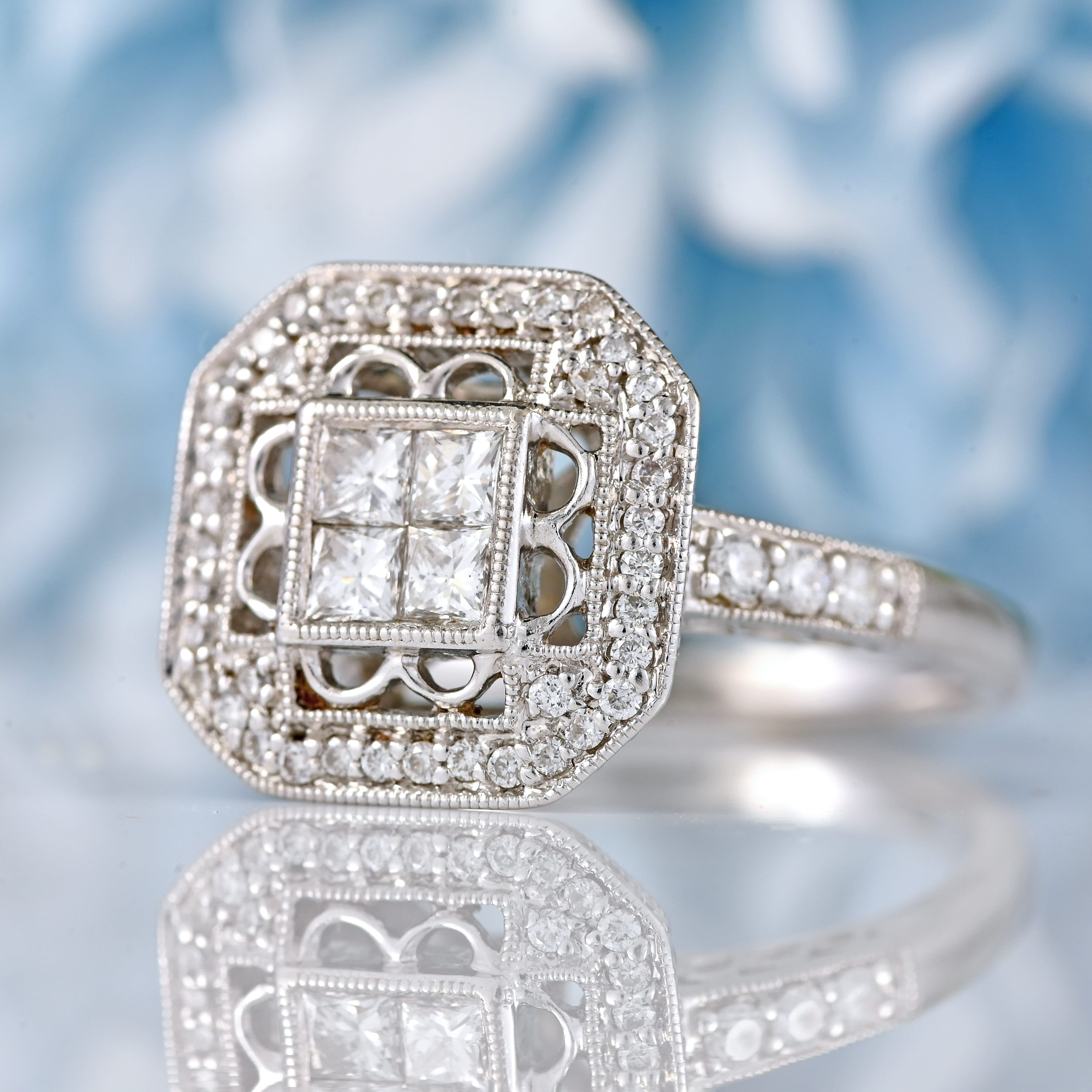 Ellibelle Jewellery Vari-Cut Diamond 18ct White Gold Square Pierced Cluster Ring