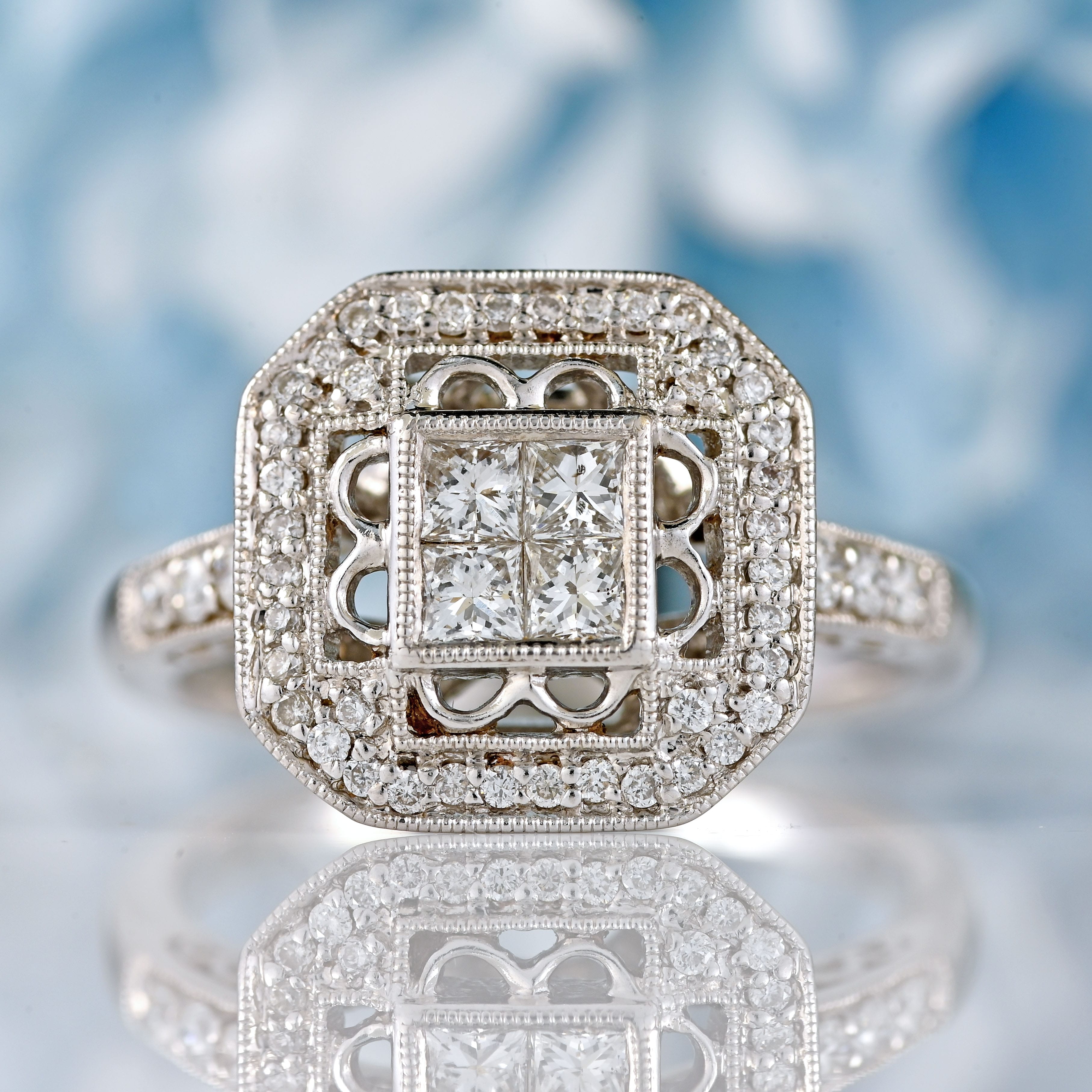 Ellibelle Jewellery Vari-Cut Diamond 18ct White Gold Square Pierced Cluster Ring