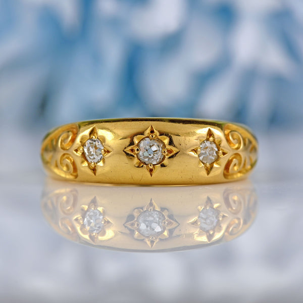 Ellibelle Jewellery Victorian 18ct Gold Diamond Starburst Gypsy Ring - Chester 1899