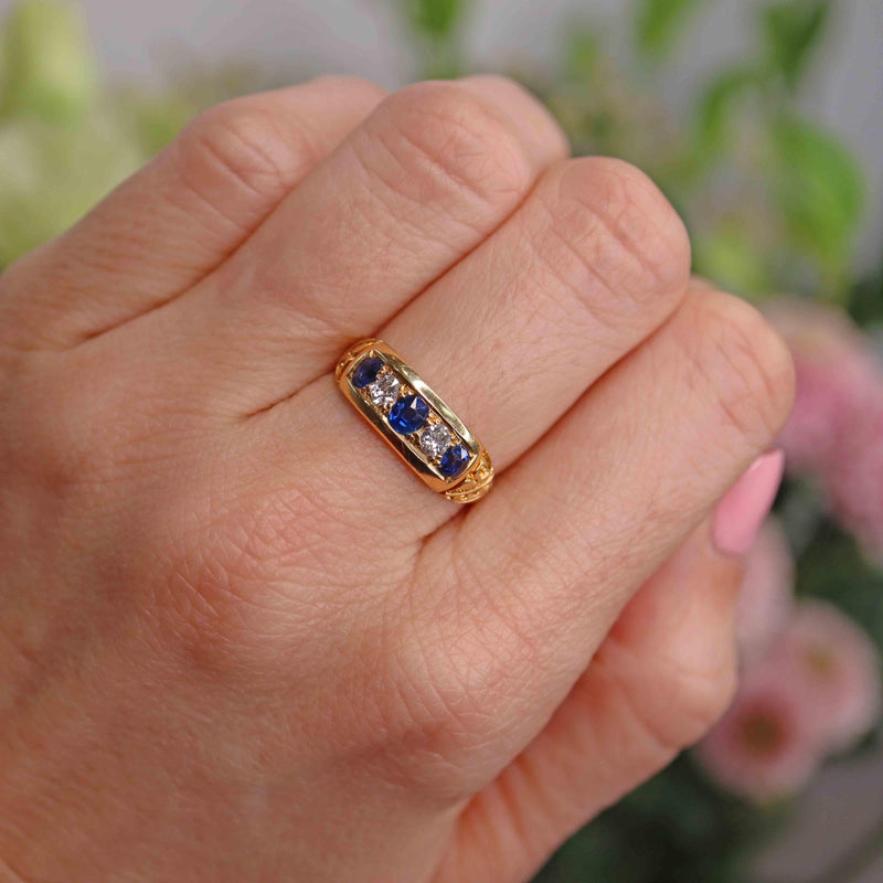 Ellibelle Jewellery Victorian 18ct Gold Sapphire and Diamond Ring By Deakin & Francis