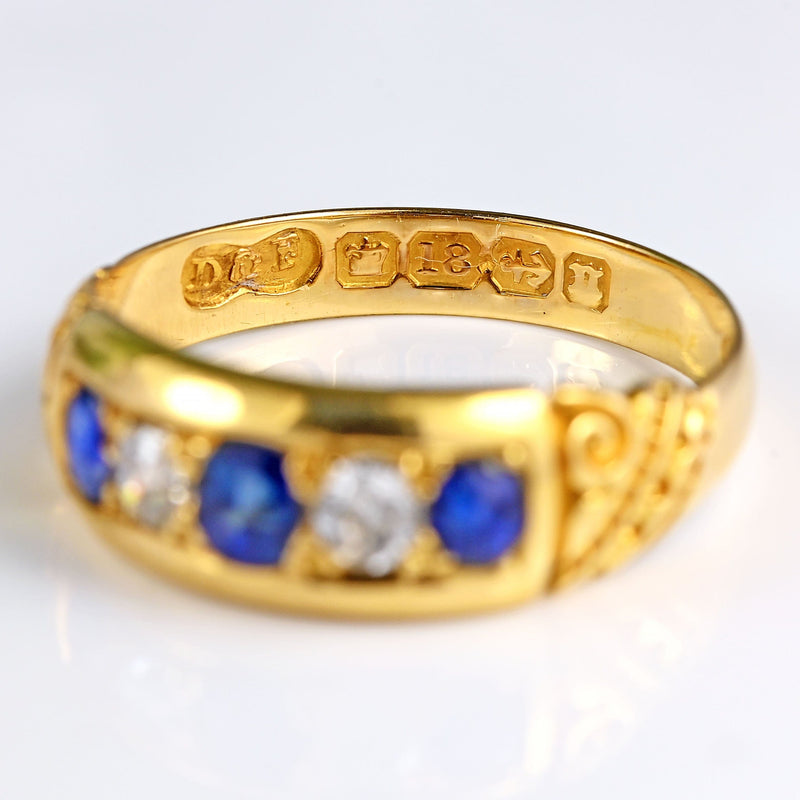 Ellibelle Jewellery Victorian 18ct Gold Sapphire and Diamond Ring By Deakin & Francis