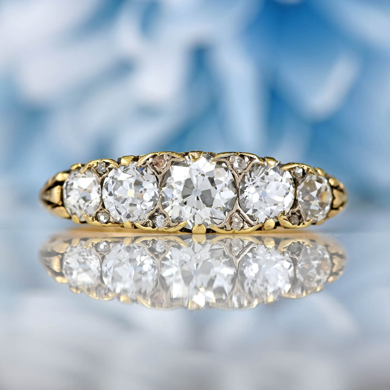 Ellibelle Jewellery Victorian Diamond 18ct Gold Five-Stone Carved Half Hoop Engagement Ring (1.40cts)