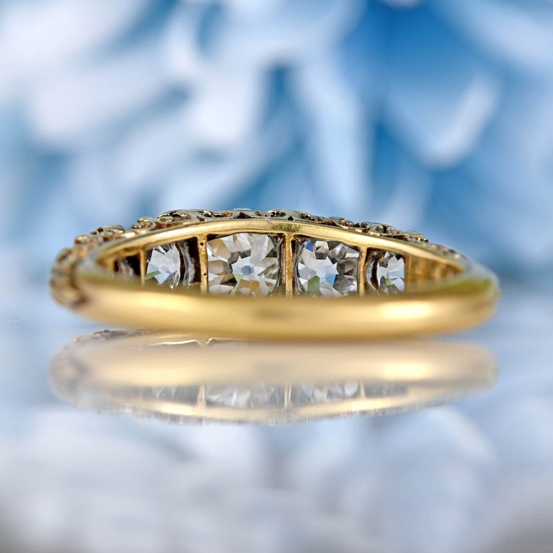 Ellibelle Jewellery Victorian Diamond 18ct Gold Five-Stone Carved Half Hoop Engagement Ring (1.40cts)