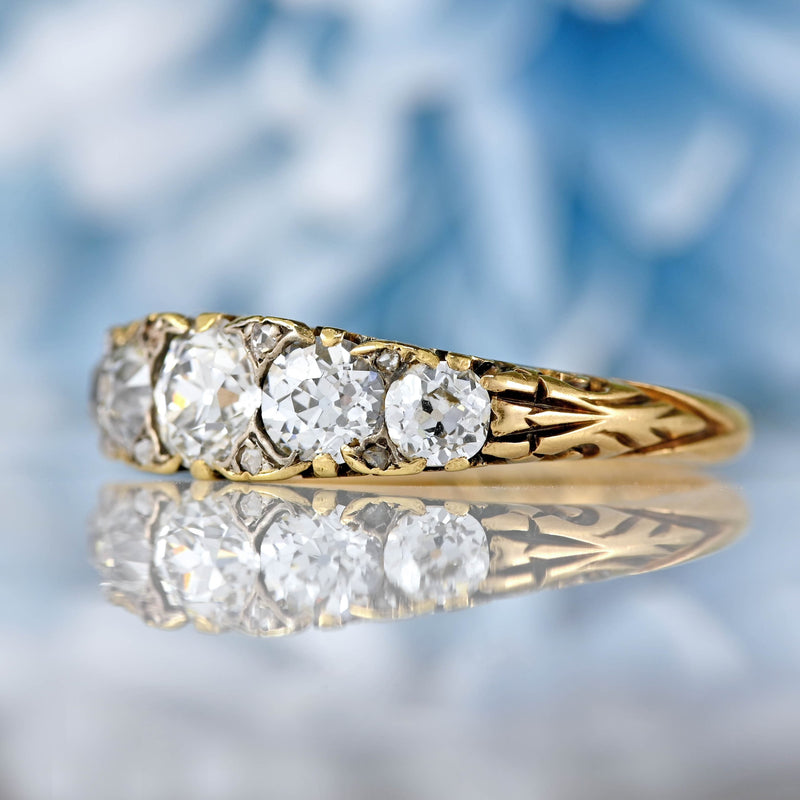 Ellibelle Jewellery Victorian Diamond 18ct Gold Five-Stone Carved Half Hoop Engagement Ring (1.40cts)