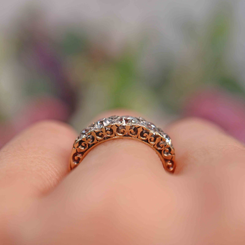 Ellibelle Jewellery Victorian Diamond 18ct Gold Five-Stone Carved Half Hoop Engagement Ring (1.40cts)