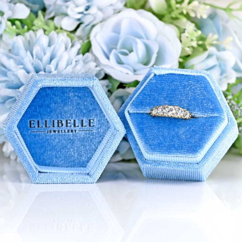 Ellibelle Jewellery Victorian Diamond 18ct Gold Five-Stone Carved Half Hoop Engagement Ring (1.40cts)