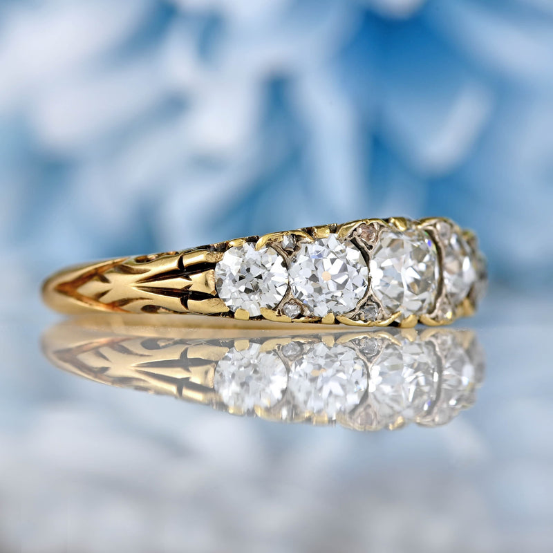Ellibelle Jewellery Victorian Diamond 18ct Gold Five-Stone Carved Half Hoop Engagement Ring (1.40cts)