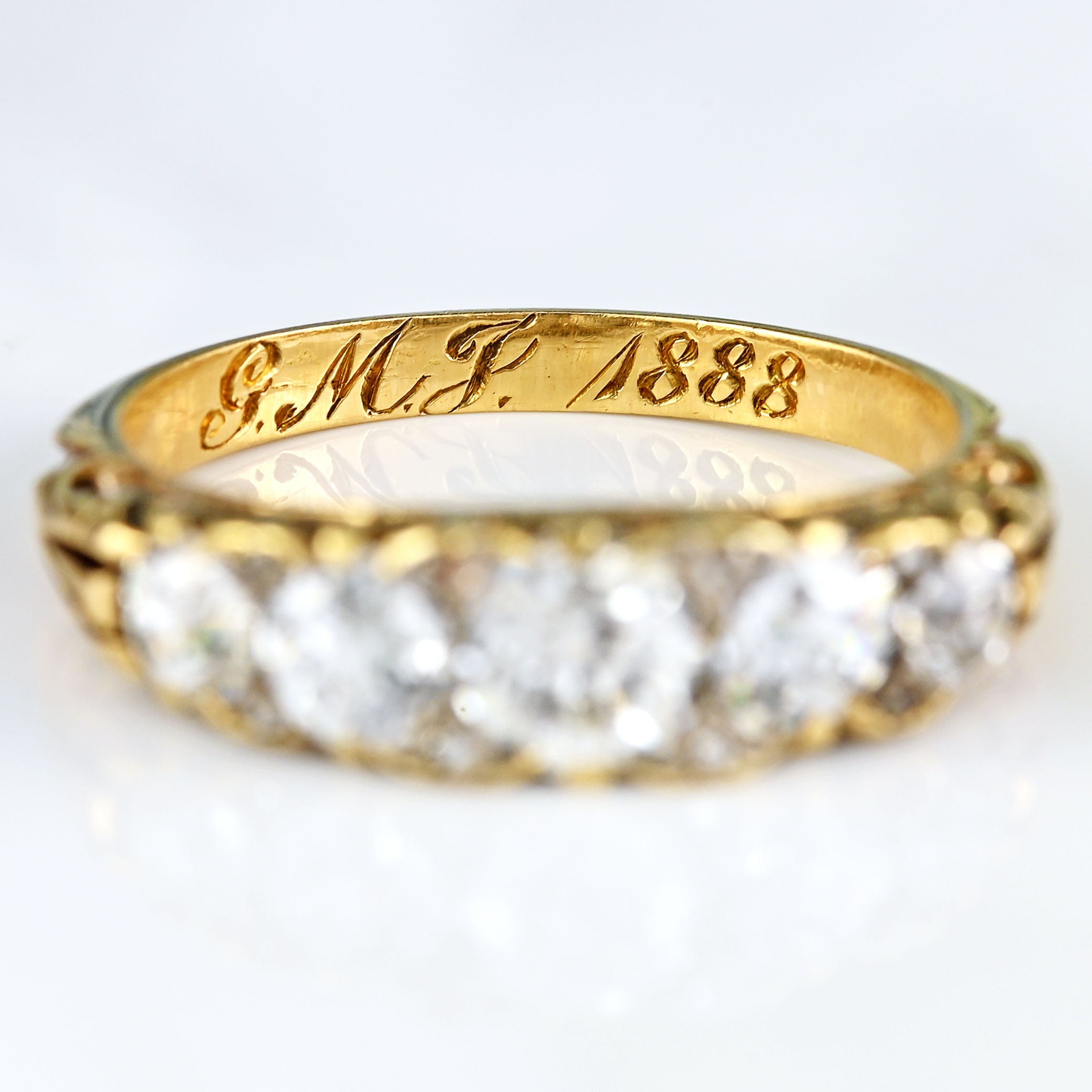 Ellibelle Jewellery Victorian Diamond 18ct Gold Five-Stone Carved Half Hoop Engagement Ring (1.40cts)