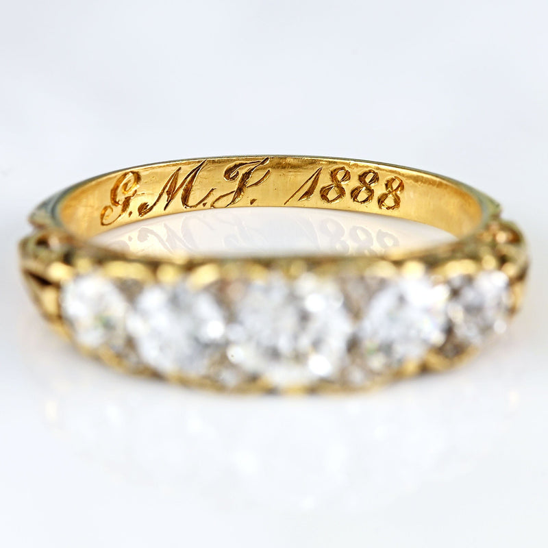 Ellibelle Jewellery Victorian Diamond 18ct Gold Five-Stone Carved Half Hoop Engagement Ring (1.40cts)