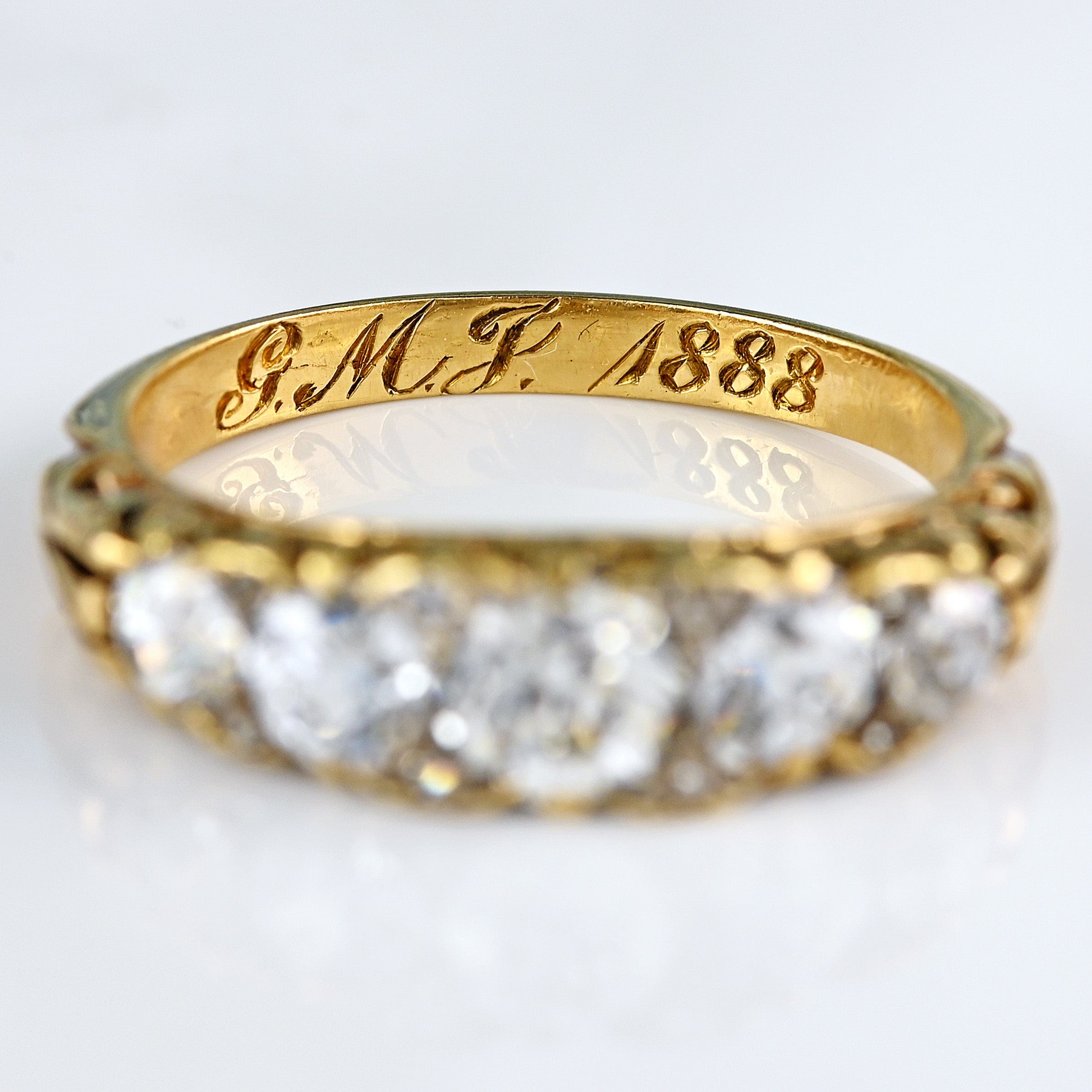 Ellibelle Jewellery Victorian Diamond 18ct Gold Five-Stone Carved Half Hoop Engagement Ring (1.40cts)