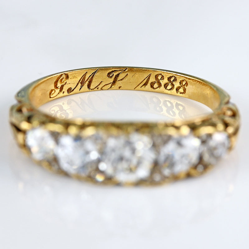 Ellibelle Jewellery Victorian Diamond 18ct Gold Five-Stone Carved Half Hoop Engagement Ring (1.40cts)