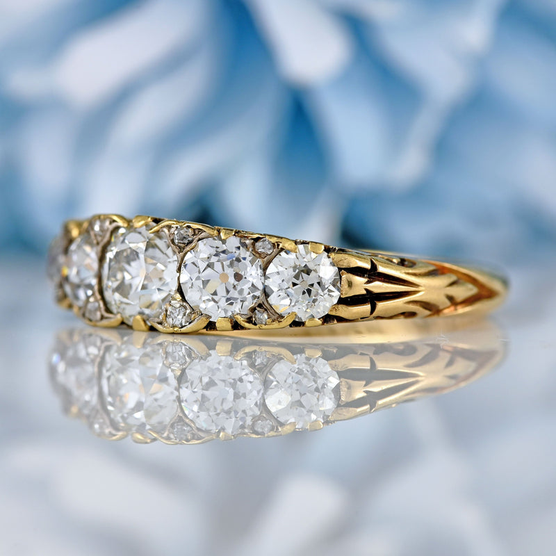 Ellibelle Jewellery Victorian Diamond 18ct Gold Five-Stone Carved Half Hoop Engagement Ring (1.40cts)