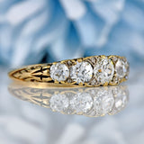 Ellibelle Jewellery Victorian Diamond 18ct Gold Five-Stone Carved Half Hoop Engagement Ring (1.40cts)