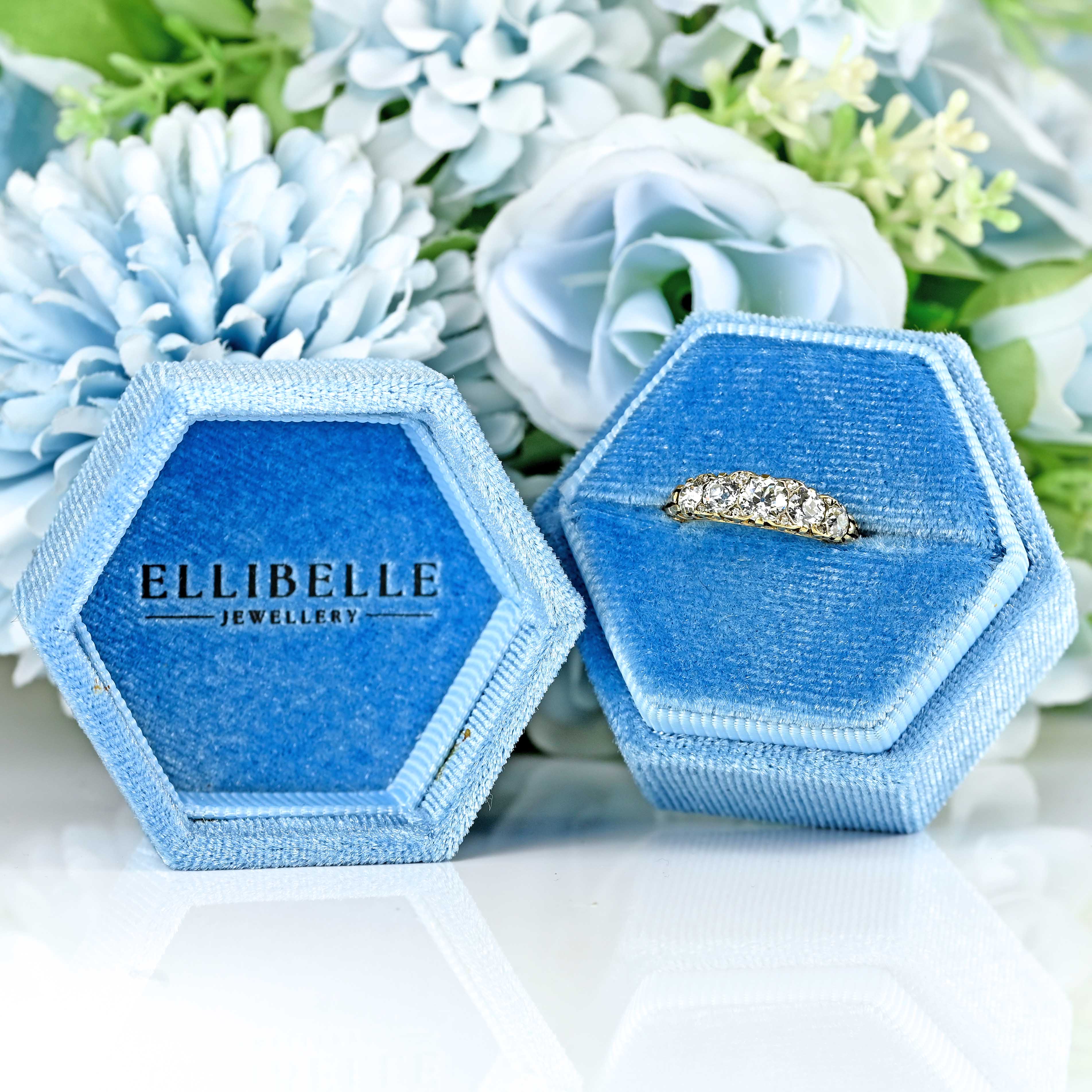 Ellibelle Jewellery Victorian Diamond 18ct Gold Five-Stone Carved Half Hoop Engagement Ring (1.40cts)