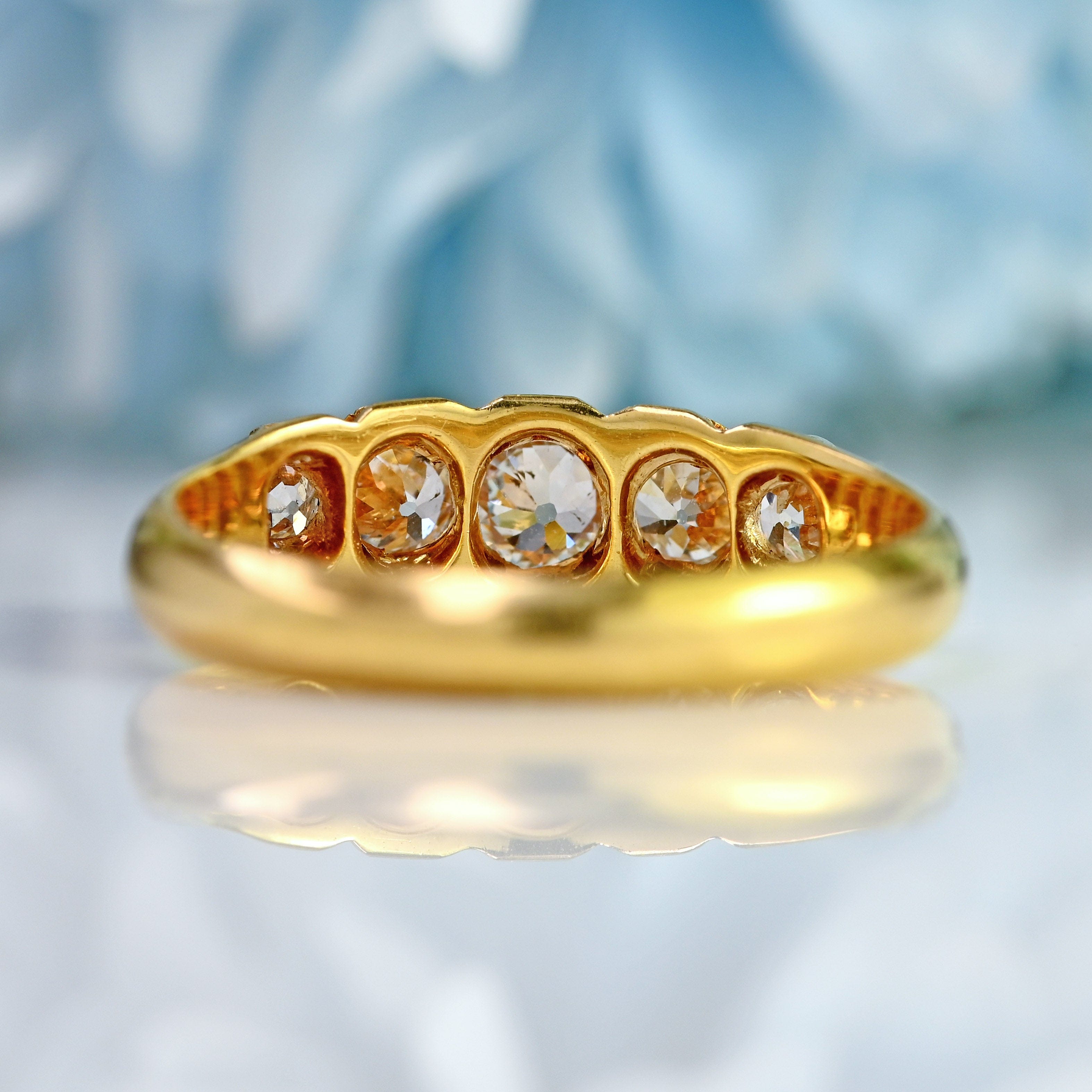 Ellibelle Jewellery Victorian Old Mine Cut Diamond 18ct Gold Five Stone Ring (0.60cts)