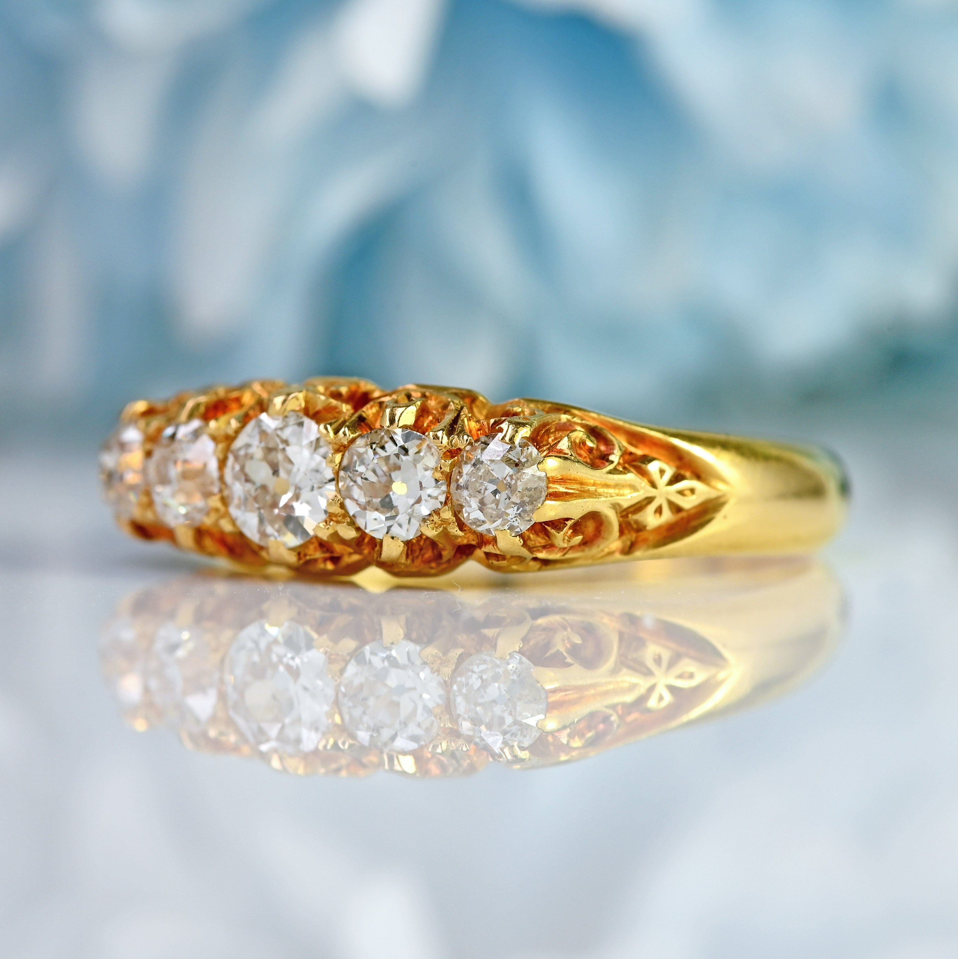 Ellibelle Jewellery Victorian Old Mine Cut Diamond 18ct Gold Five Stone Ring (0.60cts)