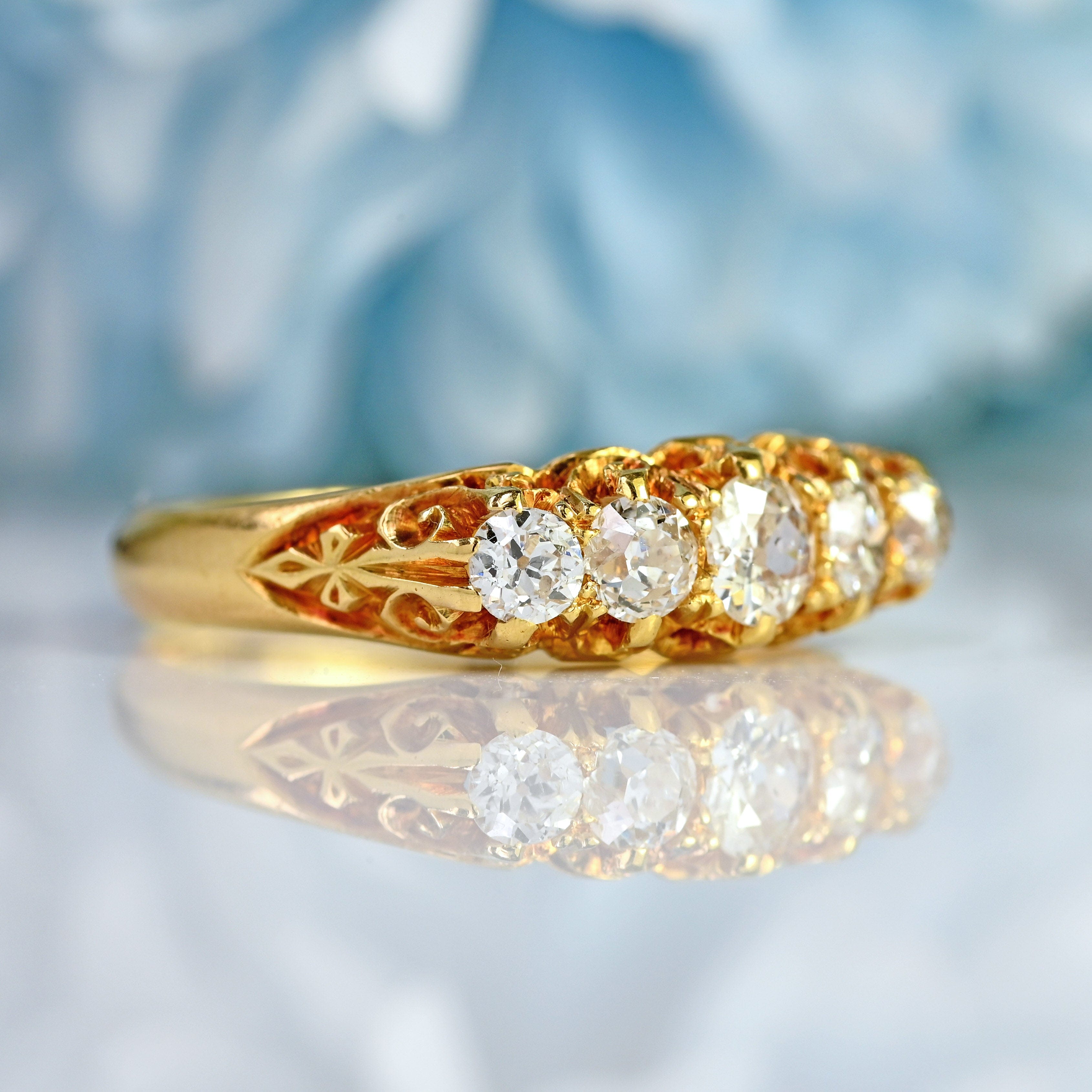 Ellibelle Jewellery Victorian Old Mine Cut Diamond 18ct Gold Five Stone Ring (0.60cts)