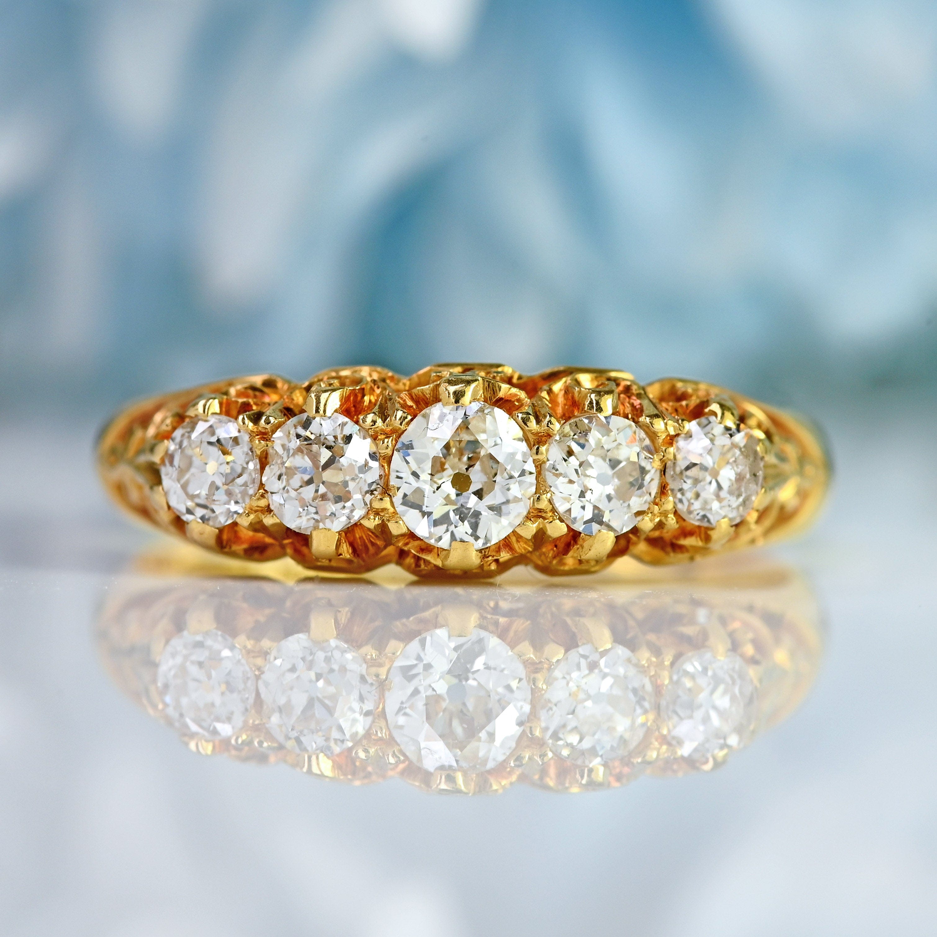 Ellibelle Jewellery Victorian Old Mine Cut Diamond 18ct Gold Five Stone Ring (0.60cts)
