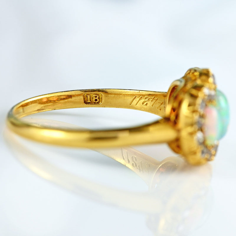 Ellibelle Jewellery Victorian Opal & Old-Cut Diamond 18ct Gold Triple Cluster Ring By Alabaster & Wilson