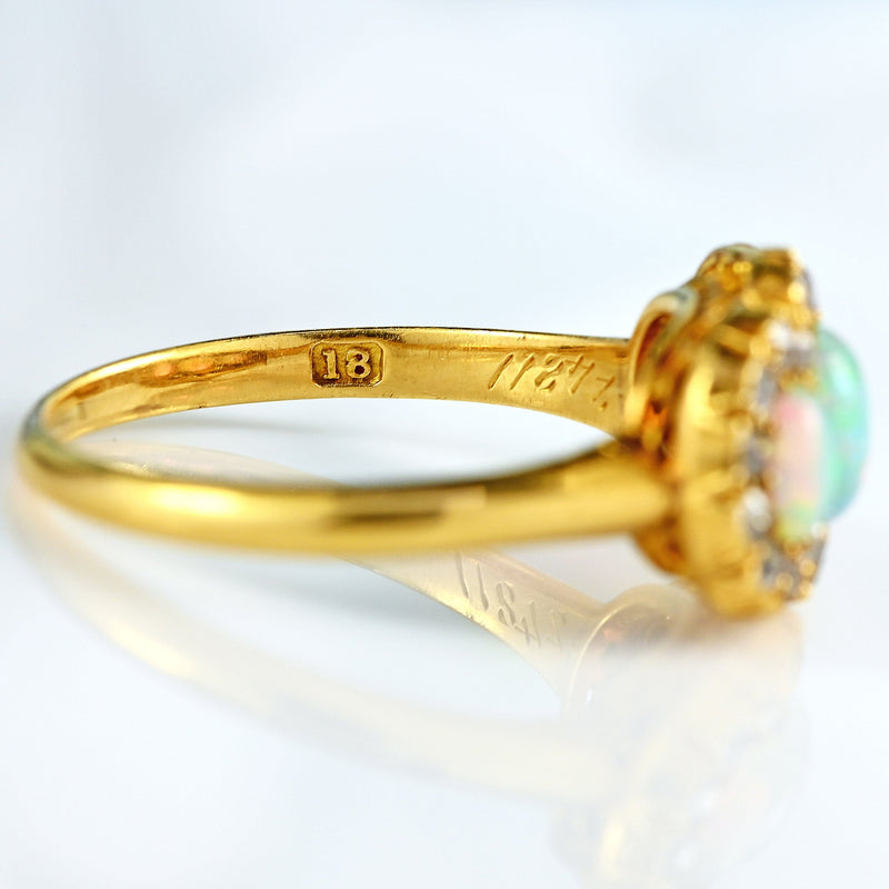 Ellibelle Jewellery Victorian Opal & Old-Cut Diamond 18ct Gold Triple Cluster Ring By Alabaster & Wilson