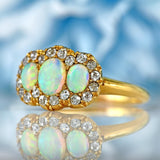 Ellibelle Jewellery Victorian Opal & Old-Cut Diamond 18ct Gold Triple Cluster Ring By Alabaster & Wilson