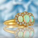 Ellibelle Jewellery Victorian Opal & Old-Cut Diamond 18ct Gold Triple Cluster Ring By Alabaster & Wilson