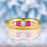 Ellibelle Jewellery Victorian Ruby & Diamond 18ct Gold Band Ring