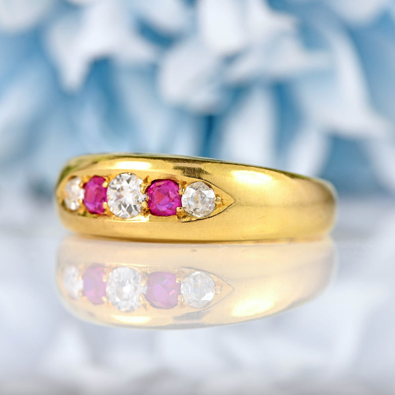 Ellibelle Jewellery Victorian Ruby & Diamond 18ct Gold Band Ring