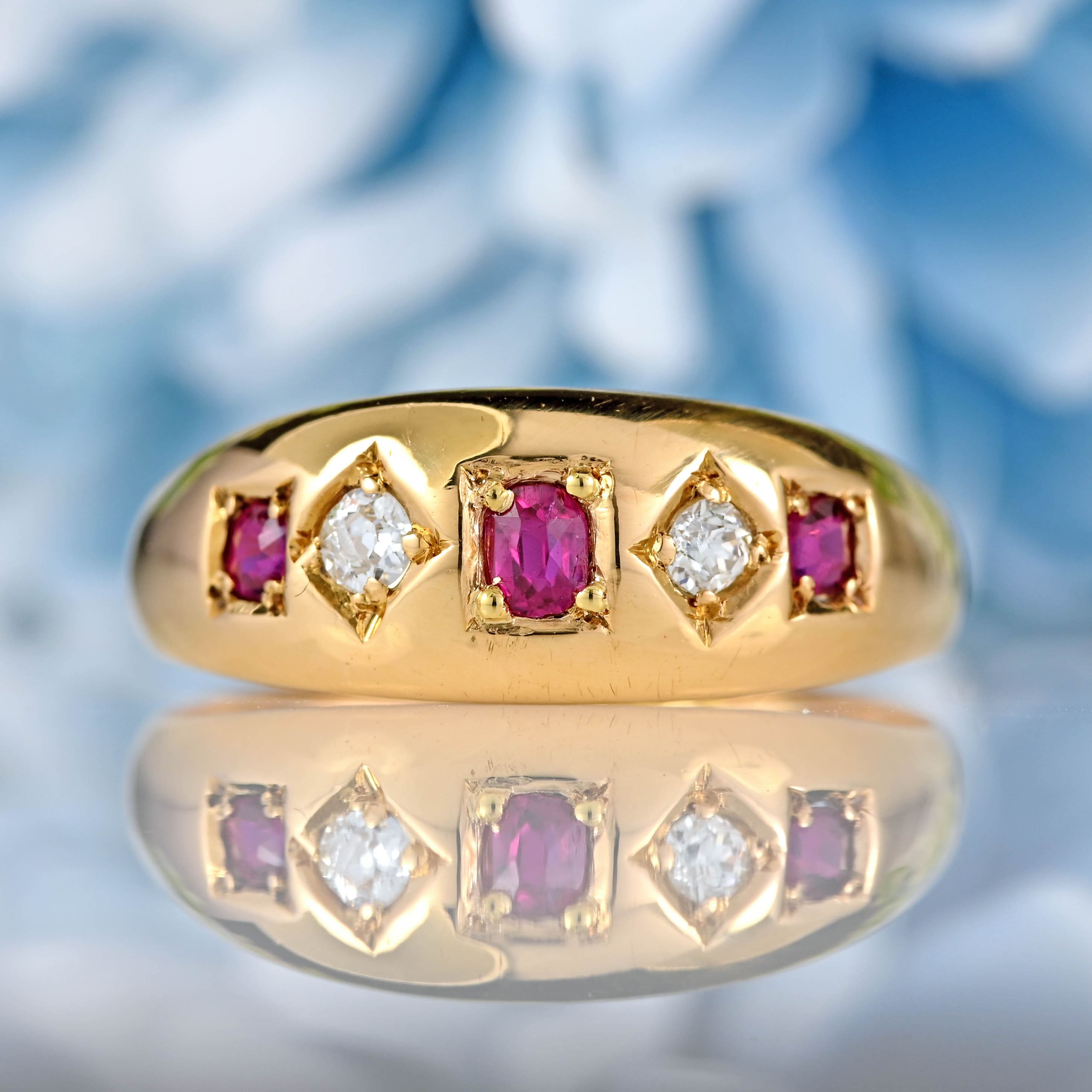 Ellibelle Jewellery Victorian Ruby & Diamond 18ct Gold Five-Stone Gypsy Ring