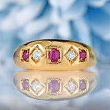 Ellibelle Jewellery Victorian Ruby & Diamond 18ct Gold Five-Stone Gypsy Ring