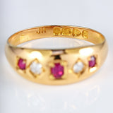 Ellibelle Jewellery Victorian Ruby & Diamond 18ct Gold Five-Stone Gypsy Ring