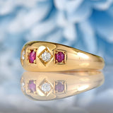 Ellibelle Jewellery Victorian Ruby & Diamond 18ct Gold Five-Stone Gypsy Ring