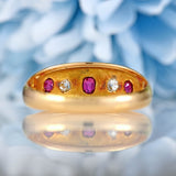 Ellibelle Jewellery Victorian Ruby & Diamond 18ct Gold Five-Stone Gypsy Ring