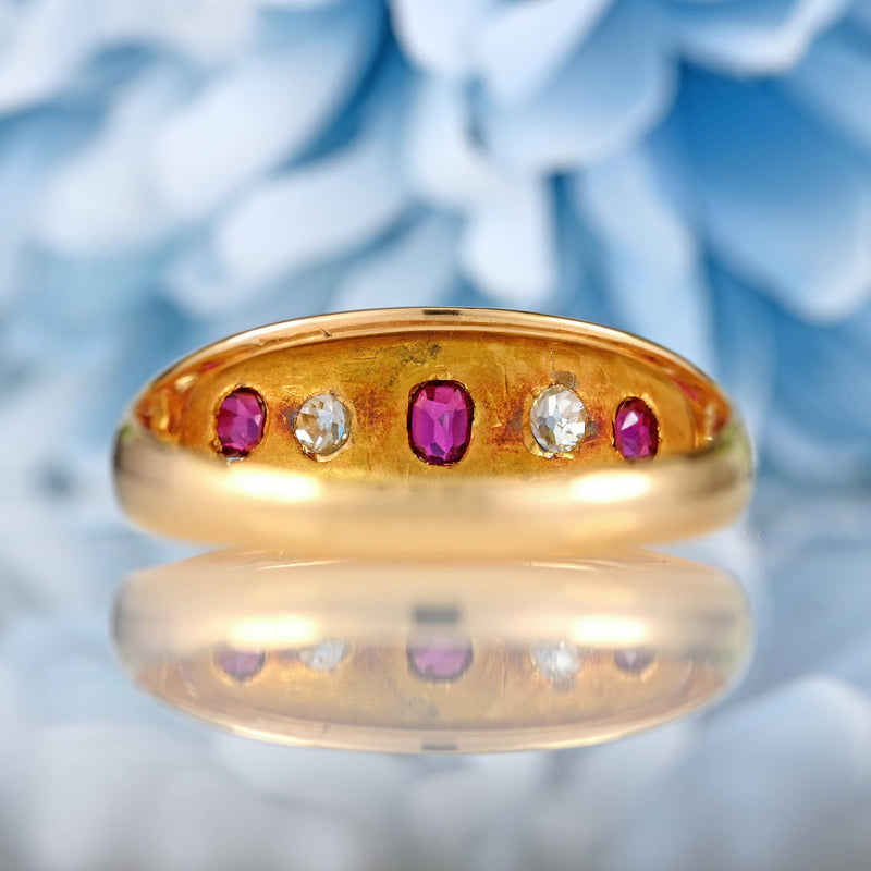 Ellibelle Jewellery Victorian Ruby & Diamond 18ct Gold Five-Stone Gypsy Ring
