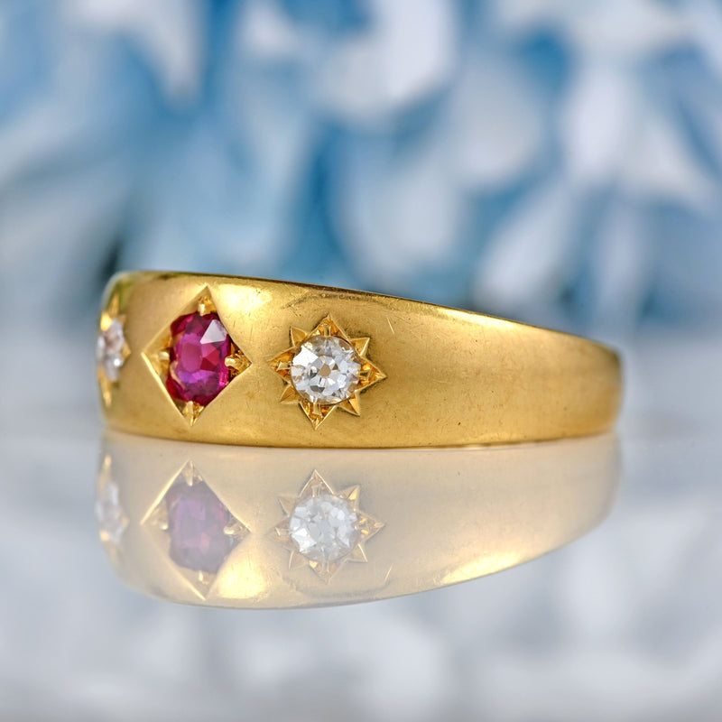 Ellibelle Jewellery Victorian Ruby & Diamond 18ct Gold Gypsy Ring - London 1891