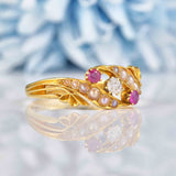 Ellibelle Jewellery Victorian Ruby, Diamond & Pearl 18ct Gold Ring
