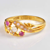 Ellibelle Jewellery Victorian Ruby, Diamond & Pearl 18ct Gold Ring