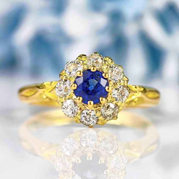 Ellibelle Jewellery Victorian Sapphire & Diamond 18ct Gold Cluster Ring