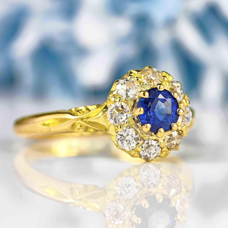 Ellibelle Jewellery Victorian Sapphire & Diamond 18ct Gold Cluster Ring