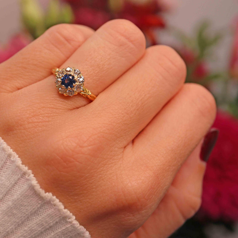 Ellibelle Jewellery Victorian Sapphire & Diamond 18ct Gold Cluster Ring